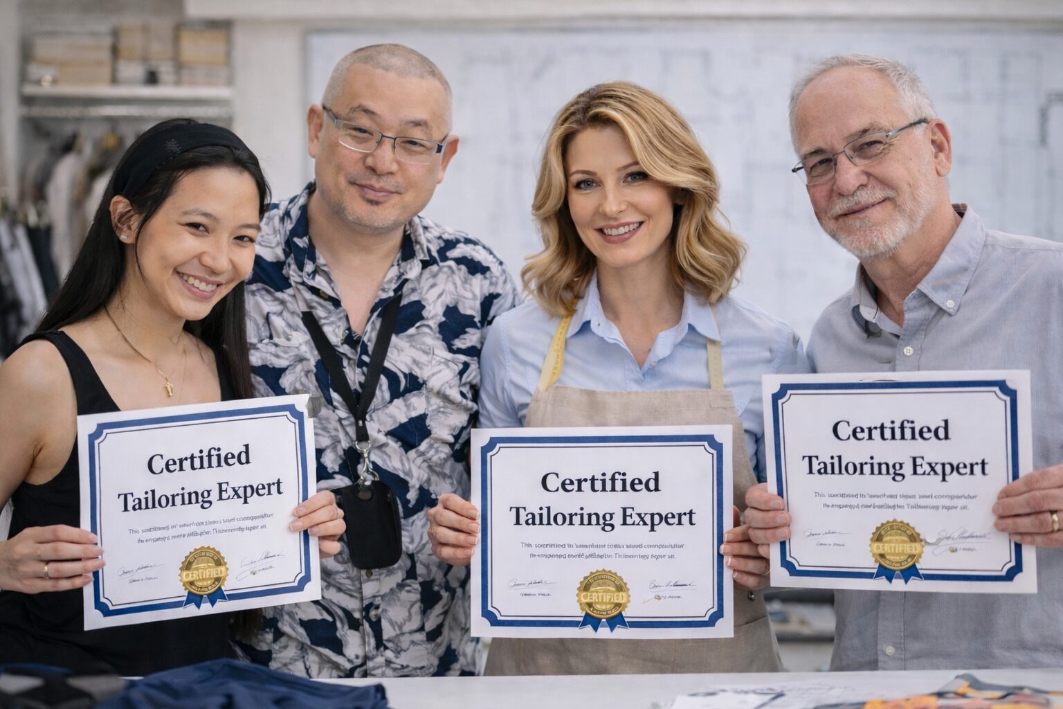Four smiling people holding Certified Tutoring Expert certificates.