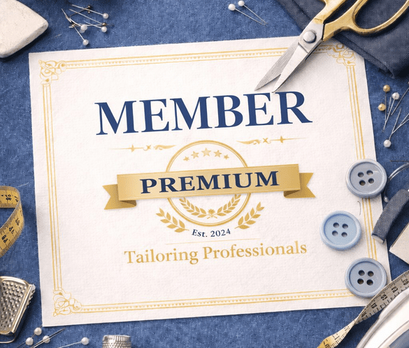 Premium tailoring membership certificate with sewing tools.