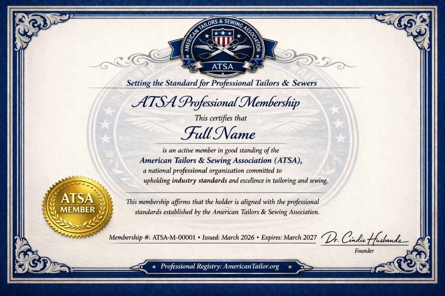 ATSA Membership Certificate. Final Draft